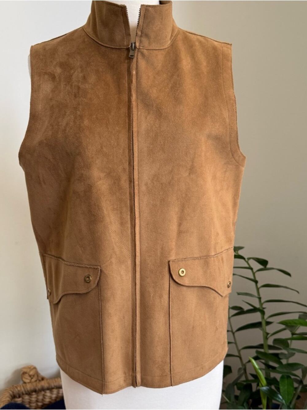 Vintage Ralph Lauren Faux Suede Caramel Vest, Boho Western Zipper Women S